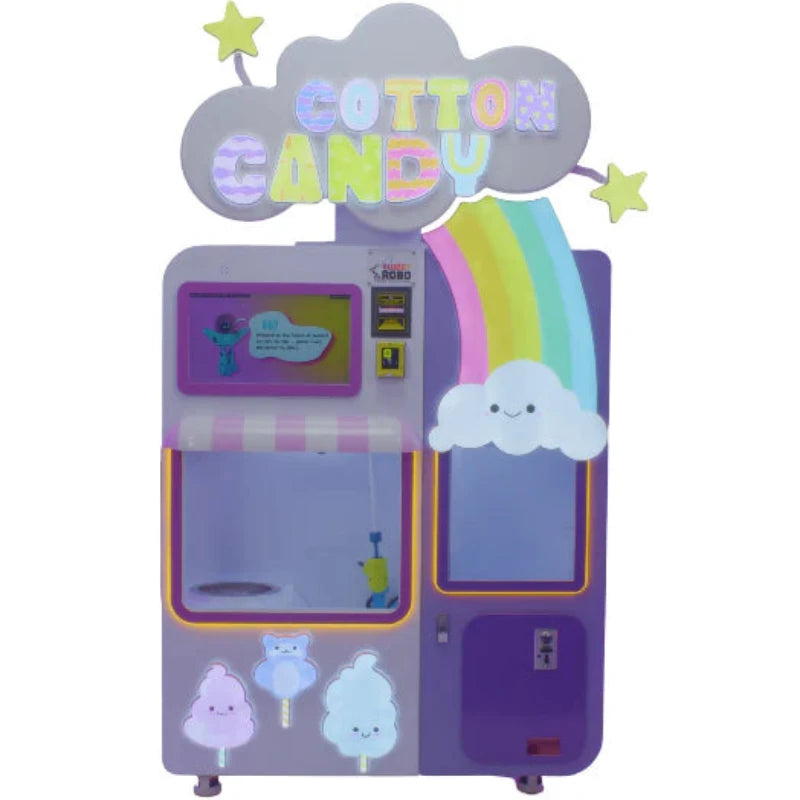 Front view of a Sweet Robo Model VX Cotton Candy Vending Machine with a white background